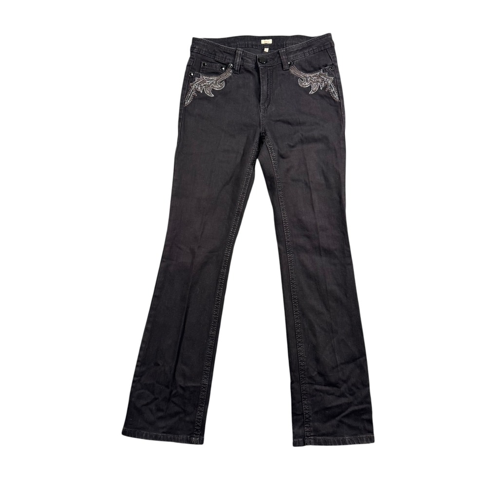 Y2K Western Embroidered‎ Bootcut Jeans Womens 8 Black Studded Denim